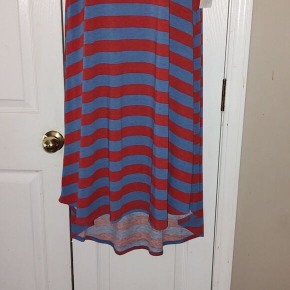 Lularoe  Carly red blue striped pocket dress Sz M NWT - Picture 2 of 6
